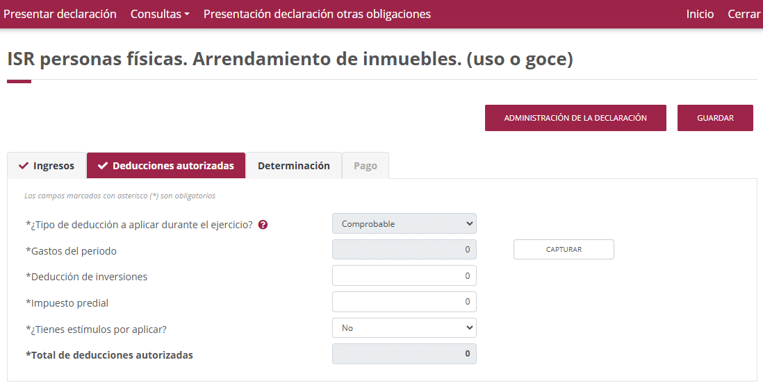 Deducciones autorizadas ISR arrendamiento