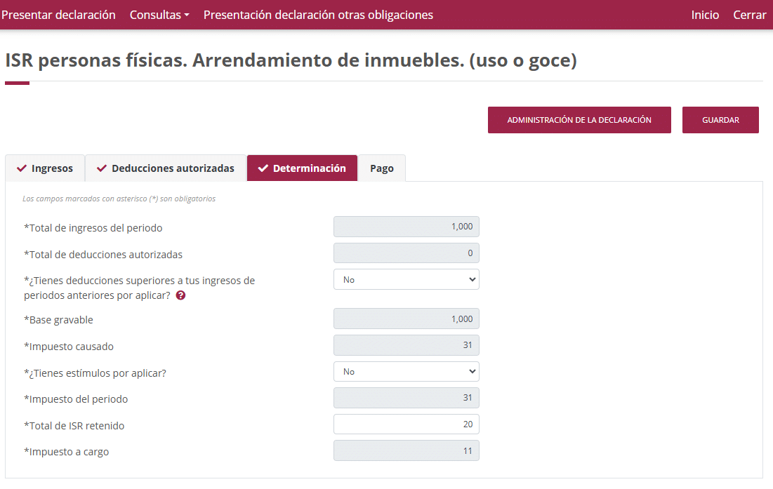 Determinación ISR arrendamiento